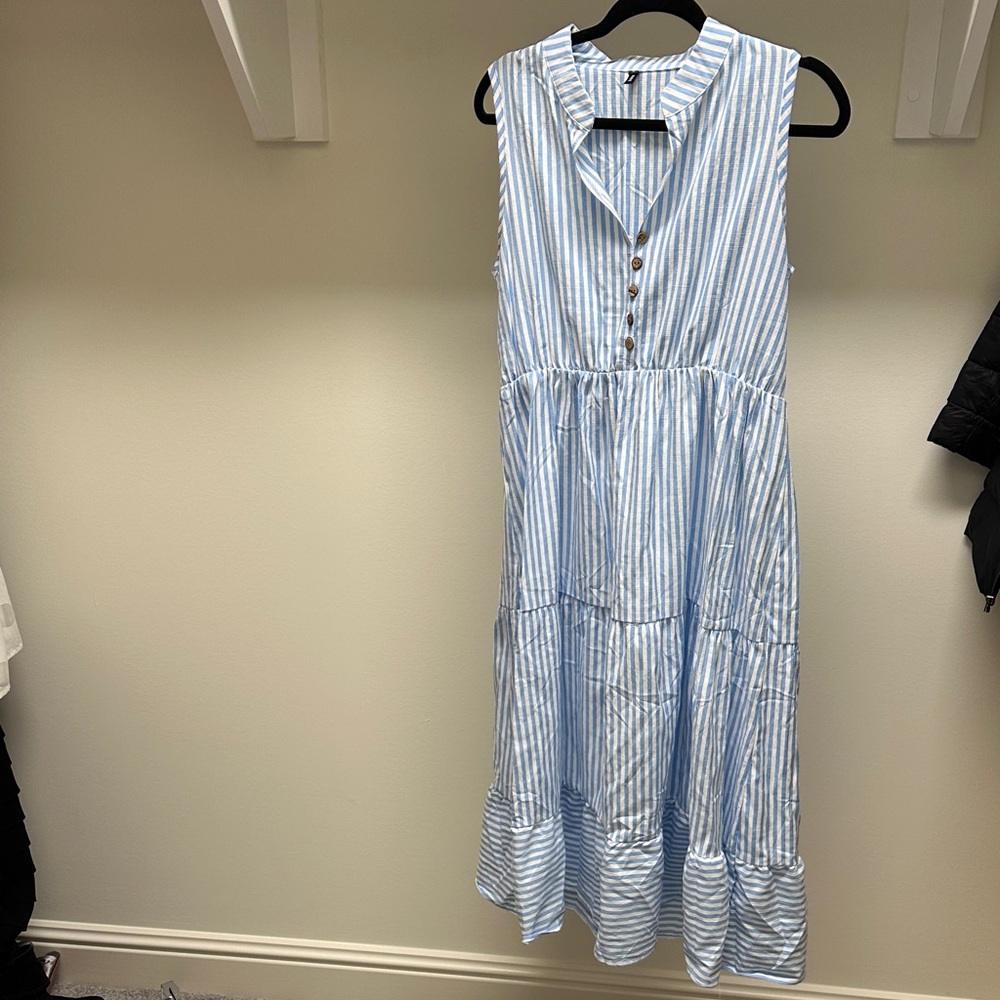 Sleeveless Blue Striped Dress